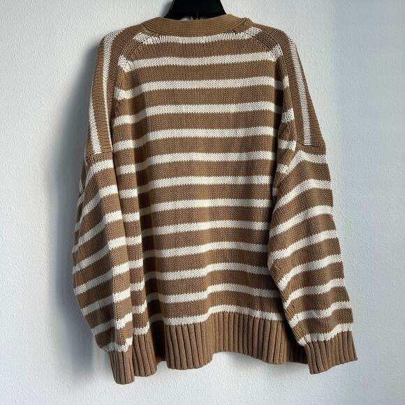 J Crew Heritage Cotton Relaxed Cardigan In Stripe Womens 3X Tan Brown - Picture 3 of 6